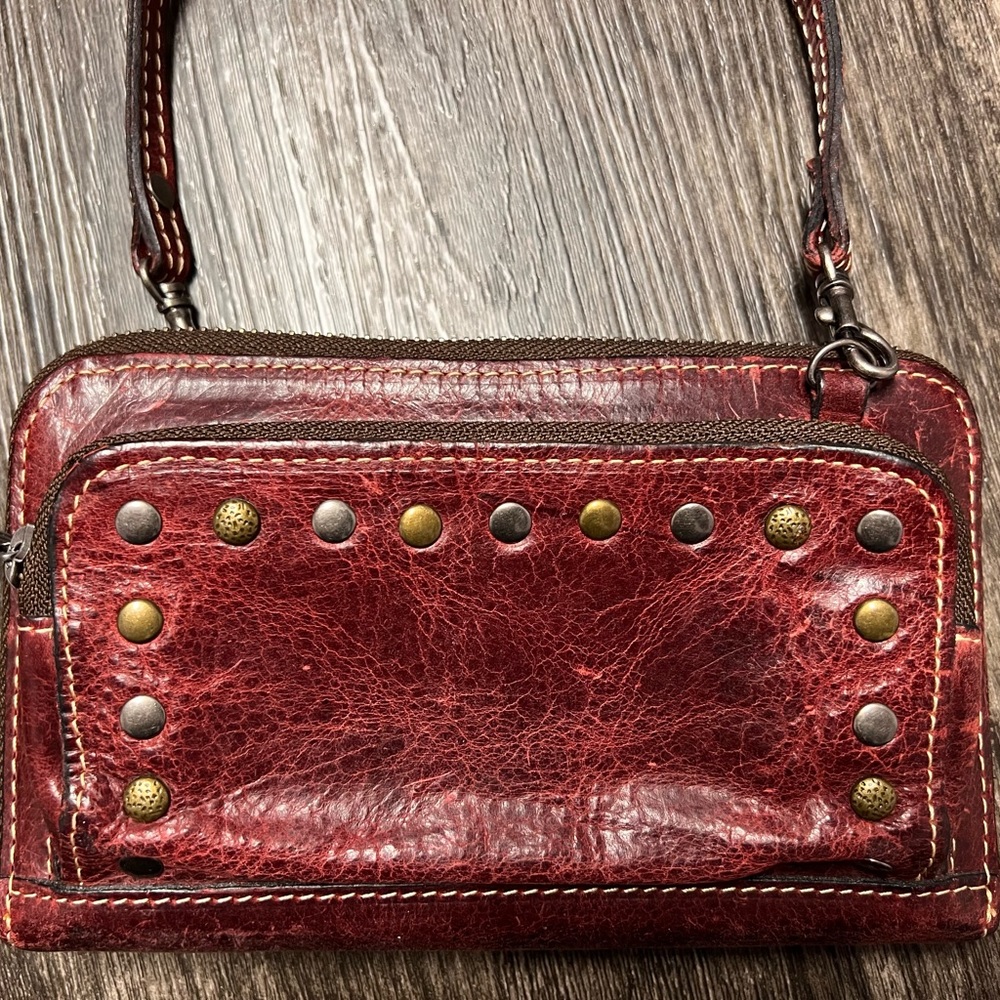 PATRICIA NASH Italian Leather CROSSBODY Purse MAROON Bag RED Brown